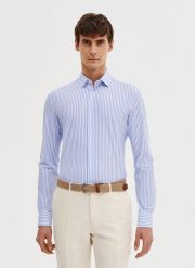 PAKO LORENTE - Dzianinowa koszula męska w prążek. Koszule Pako Lorente, na wiosnę, m, bez wzorów, z dzianiny, bez kołnierzyka, bez ramiączek. Za 119.99 zł.