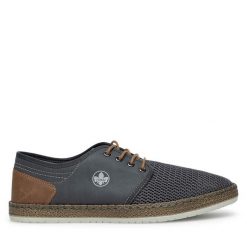 Półbuty Rieker. Szare eleganckie półbuty Rieker, bez wzorów, bez obcasa, bez zapięcia. Za 319.99 zł.
