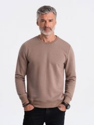 Bluza męska bez kaptura BASIC - jasnobrązowa V8 - Rozmiar: M. Brązowe bluzy Ombre Clothing, m, bez wzorów, z bawełny, bez kaptura. W wyprzedaży za 39.99 zł.