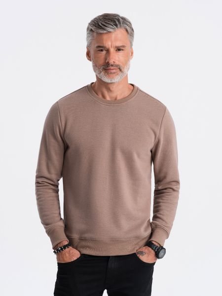 Bluza męska bez kaptura BASIC - jasnobrązowa V8 - Rozmiar: S. Brązowe bluzy Ombre Clothing, m, bez wzorów, z bawełny, bez kaptura. W wyprzedaży za 39.99 zł.