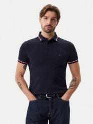 Tommy Hilfiger Polo Tipped MW0MW37346 Granatowy Slim Fit. Niebieskie koszulki polo Tommy Hilfiger, m, bez wzorów, z bawełny, bez kołnierzyka, bez ramiączek. Za 269.99 zł.
