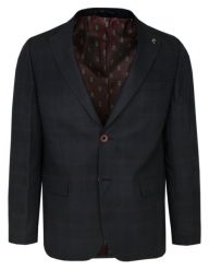 Marynarka w Kratkę, Lekko Taliowana na Dwa Guziki - RIGON - Czarna. Czarne garnitury Rigon, na co dzień, bez wzorów, z elastanu, eleganckie. Za 399.00 zł.