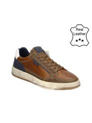 Bullboxer Skórzane sneakersy w kolorze jasnobrązowo-granatowym rozmiar: 42. Brązowe buty sportowe casual Bullboxer, bez wzorów, bez zapięcia. Za 285.49 zł.