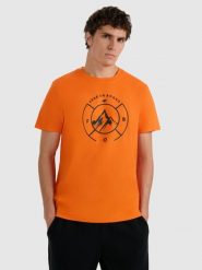 4F T-shirt regular z nadrukiem męski - pomarańczowy XXL. Brązowe t-shirty 4F, m, bez wzorów, z materiału, bez kołnierzyka, bez ramiączek. Za 59.99 zł.