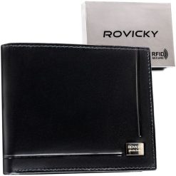 Portfel męski Rovicky CPR-06-NBAR czarny. Czarne portfele ROVICKY, bez wzorów, ze skóry. Za 64.99 zł.