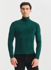 PAKO LORENTE - Ciemnozielony gładki golf męski. Golfy Pako Lorente, m, bez wzorów, z bawełny, bez ramiączek. Za 169.99 zł.