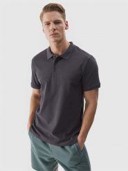 4F Koszulka polo regular męska - grafitowa S. Szare koszulki polo 4F, m, bez wzorów, z bawełny, bez kołnierzyka, bez ramiączek. W wyprzedaży za 49.99 zł.