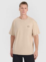 4F T-shirt oversize z nadrukiem męski - beżowy XL. Brązowe t-shirty 4F, m, bez wzorów, z bawełny, bez kołnierzyka, bez ramiączek. Za 69.99 zł.