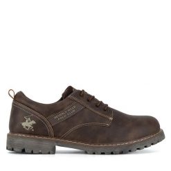 Półbuty Beverly Hills Polo Club. Brązowe eleganckie półbuty Beverly Hills Polo Club, bez wzorów, bez obcasa, bez zapięcia. Za 199.99 zł.