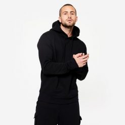 Bluza z kapturem męska Domyos Gym & Pilates. Czarne bluzy DOMYOS, m, bez wzorów, z bawełny, z kapturem. Za 99.99 zł.