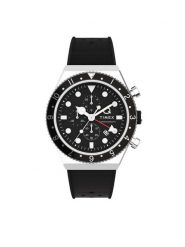 Timex Zegarek Q Timex Three Time Zone Chronograph TW2V70000 Czarny. Czarne, analogowe zegarki Timex. Za 639.99 zł.