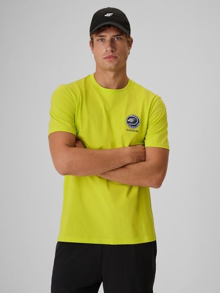 4F T-shirt regular z nadrukiem męski - zielony XL. Zielone t-shirty 4F, bez wzorów, z bawełny, bez ramiączek, tenisowe. Za 69.99 zł.