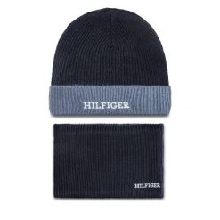 Komplet czapka i komin Tommy Hilfiger. Niebieskie czapki zimowe Tommy Hilfiger, bez wzorów. Za 179.99 zł.