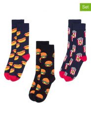 Happy Socks Skarpety (3 pary) w kolorze czarno-pomarańczowo-granatowym rozmiar: 36-40. Czarne skarpety Happy Socks, bez wzorów. Za 78.95 zł.