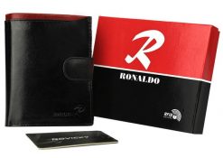 Portfel skórzany Ronaldo D1072L-VT BLACK-RED RF czarny. Czarne portfele RONALDO, bez wzorów, ze skóry. Za 61.99 zł.