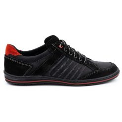 KOMODO Półbuty męskie ze skóry Polskie 236K czarne. Czarne eleganckie półbuty bez wzorów, z materiału, bez obcasa, bez zapięcia. Za 367.89 zł.