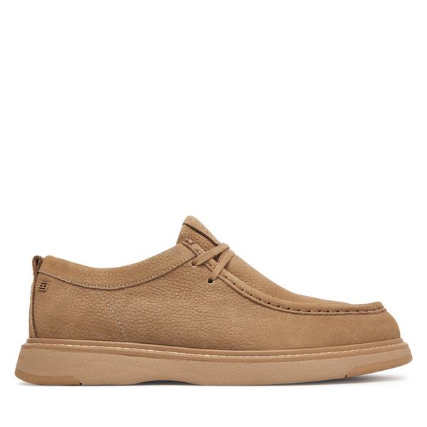 Półbuty Tommy Hilfiger. Brązowe eleganckie półbuty Tommy Hilfiger, bez wzorów, z nubiku, bez obcasa, bez zapięcia. Za 649.99 zł.