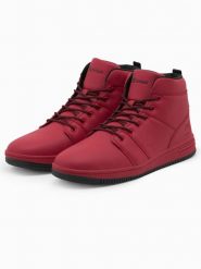 Buty męskie ocieplane sneakersy za kostkę - czerwone V1 OM-FOSH-0123 - 44. Czerwone buty sportowe casual Ombre Clothing, na zimę, bez wzorów, z materiału, za kostkę, bez zapięcia. W wyprzedaży za 79.99 zł.