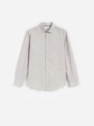 Gładka koszula regular fit - jasnoszary. Szare koszule Reserved, l, bez wzorów, z bawełny, bez kołnierzyka, bez ramiączek. Za 139.99 zł.