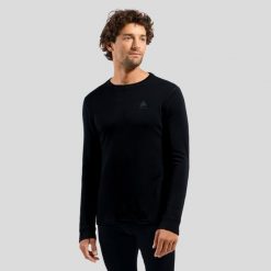Bluza termoaktywna męska Odlo Merino 260 BL Top Crew Neck LS. Czarne bielizna termoaktywna ODLO, m, bez wzorów, bez ramiączek, do biegania. Za 388.49 zł.