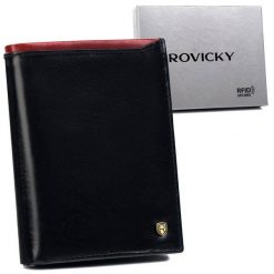 Portfel skórzany Rovicky N4-RVT-6870 Black+Red czarny. Czarne portfele ROVICKY, bez wzorów. Za 81.99 zł.