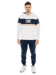 Dres męski Leone Easy z kapturem, wciągany, wykonany z bawełny niedrapanej. Białe komplety dresowe LEONE 1947 APPAREL, m, bez wzorów, z bawełny, bez ramiączek. Za 231.51 zł.