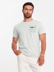 Bawełniany męski t-shirt z literowym printem i kieszonką – żółto-zielony V4 OM-TSFP-0188 - XXL. Zielone t-shirty Ombre Clothing, l, bez wzorów, z bawełny, bez kołnierzyka, bez ramiączek. W wyprzedaży za 39.99 zł.