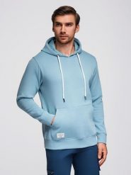 Bluza męska dresowa kangurka z kapturem - niebieska V7 - Rozmiar: XL. Niebieskie bluzy Ombre Clothing, m, bez wzorów, z bawełny, z kapturem. W wyprzedaży za 116.99 zł.