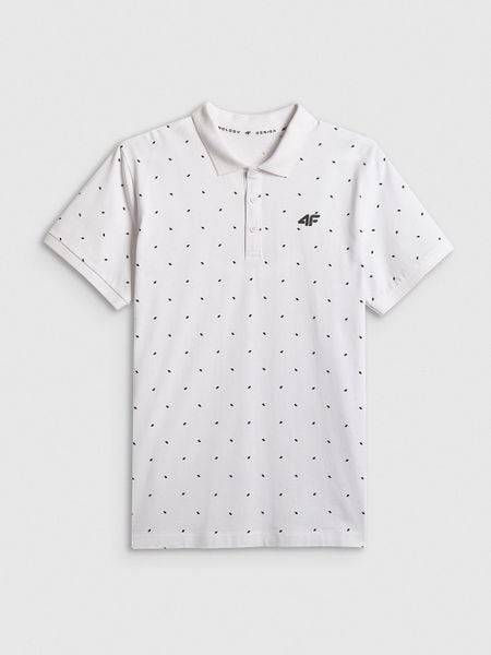 4F Koszulka polo regular męska - biała L. Białe koszulki polo 4F, l, bez wzorów, z bawełny, bez kołnierzyka, bez ramiączek. Za 89.99 zł.