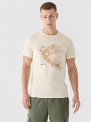 4F T-shirt regular z nadrukiem męski - beżowy XXL. Brązowe t-shirty 4F, m, bez wzorów, z bawełny, bez kołnierzyka, bez ramiączek. W wyprzedaży za 39.99 zł.