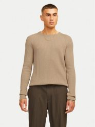 Jack&Jones Sweter Pannel 12258471 Beżowy Regular Fit. Brązowe swetry rozpinane Jack&Jones, m, bez wzorów, z bawełny, bez kołnierzyka, bez ramiączek. Za 79.99 zł.