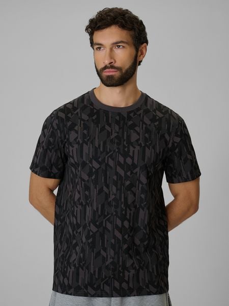 4F T-shirt regular z nadrukiem męski - czarny L. Czarne t-shirty 4F, l, bez wzorów, z bawełny, bez kołnierzyka, bez ramiączek. Za 79.99 zł.