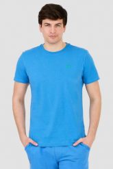 LA MARTINA Błękitny t-shirt z małym logo. Niebieskie t-shirty La Martina, m, bez wzorów, bez kołnierzyka, bez ramiączek. W wyprzedaży za 159.99 zł.