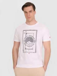 4F T-shirt regular z nadrukiem siatkarskim męski - biały S. Białe t-shirty sportowe 4F, bez wzorów, z bawełny, bez ramiączek, do siatkówki. W wyprzedaży za 39.99 zł.