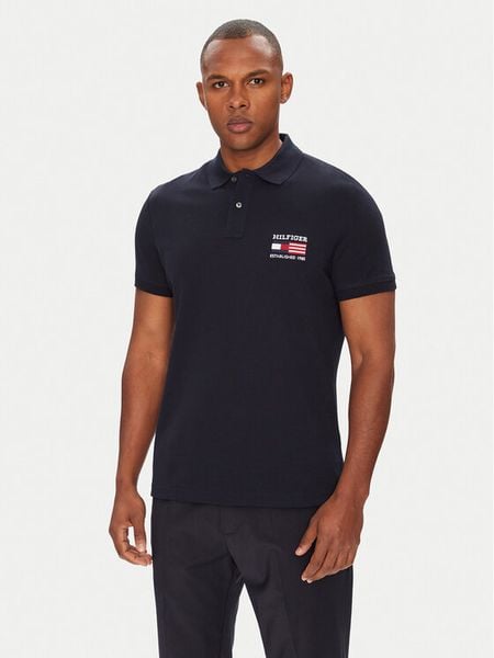 Tommy Hilfiger Polo Flag MW0MW39836 Granatowy Regular Fit. Niebieskie koszulki polo Tommy Hilfiger, l, bez wzorów, z bawełny, bez kołnierzyka, bez ramiączek. Za 219.99 zł.
