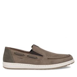 Półbuty Rieker. Brązowe eleganckie półbuty Rieker, bez wzorów, bez obcasa, bez zapięcia. Za 329.99 zł.