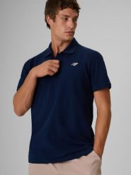 4F Koszulka polo regular męska - granatowa L. Niebieskie koszulki polo 4F, l, bez wzorów, z dzianiny, bez kołnierzyka, bez ramiączek. Za 99.99 zł.