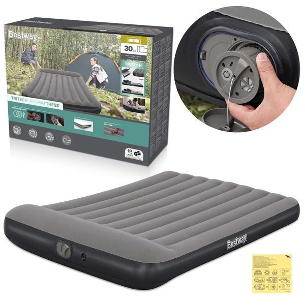 Materac dmuchany Bestway dwuosobowy do spania 203x152x30 cm pompka. Szare piżamy Bestway, m, bez wzorów, z materiału, bez ramiączek. Za 184.00 zł.