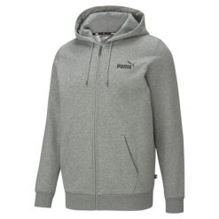Męska rozpinana bluza z kapturem i logo Essentials PUMA Medium Gray Heather. Szare bluzy z kapturem Puma, m, bez wzorów, z kapturem. Za 264.00 zł.