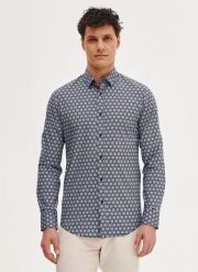 Koszula męska w niebieskie kwiaty. Niebieskie koszule Pako Lorente, m, bez wzorów, z bawełny, bez kołnierzyka, bez ramiączek. Za 199.99 zł.