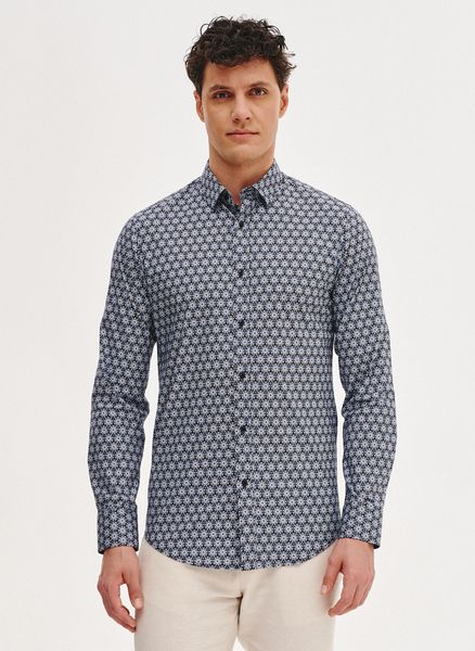 Koszula męska w niebieskie kwiaty. Niebieskie koszule Pako Lorente, m, bez wzorów, z bawełny, bez kołnierzyka, bez ramiączek. Za 199.99 zł.