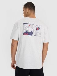 4F T-shirt oversize z nadrukiem męski - szary S. Szare t-shirty 4F, m, bez wzorów, z bawełny, bez kołnierzyka, bez ramiączek. Za 69.99 zł.