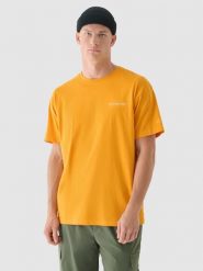 4F T-shirt oversize z nadrukiem męski - pomarańczowy L. Brązowe t-shirty 4F, l, bez wzorów, z bawełny, bez kołnierzyka, bez ramiączek. Za 79.99 zł.