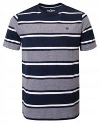Bawełniana Koszulka Polo w Paski - Pako Jeans - Granat. Niebieskie koszulki polo Pako Jeans, l, bez wzorów, z bawełny, bez kołnierzyka, bez ramiączek. Za 89.00 zł.