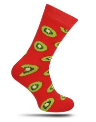 Skarpetki Casualowe, Czerwone w Zielone Kiwi, Owoce, Kolorowe, Męskie -EM Men's Accessories. Czerwone skarpety Em men's accessories, bez wzorów, z bawełny. Za 29.99 zł.