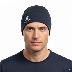 Czapka do biegania z merynosów. Niebieskie czapki zimowe FJORK MERINO, bez wzorów, z wełny. Za 279.00 zł.
