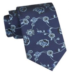 Męski Krawat - Angelo di Monti - Niebieski w Róże. Niebieskie krawaty i muchy Angelo di Monti, bez wzorów, z tkaniny. Za 45.00 zł.
