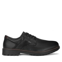 Półbuty Rieker. Czarne eleganckie półbuty Rieker, bez wzorów, bez obcasa, bez zapięcia. Za 419.99 zł.