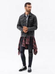 Kurtka męska jeansowa katana - czarna V3 - Rozmiar: M. Czarne kurtki Ombre Clothing, m, bez wzorów, z jeansu, bez kaptura. W wyprzedaży za 79.99 zł.