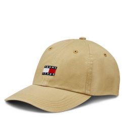Czapka z daszkiem Tommy Jeans. Brązowe czapki z daszkiem Tommy Jeans, bez wzorów, z jeansu. Za 99.99 zł.